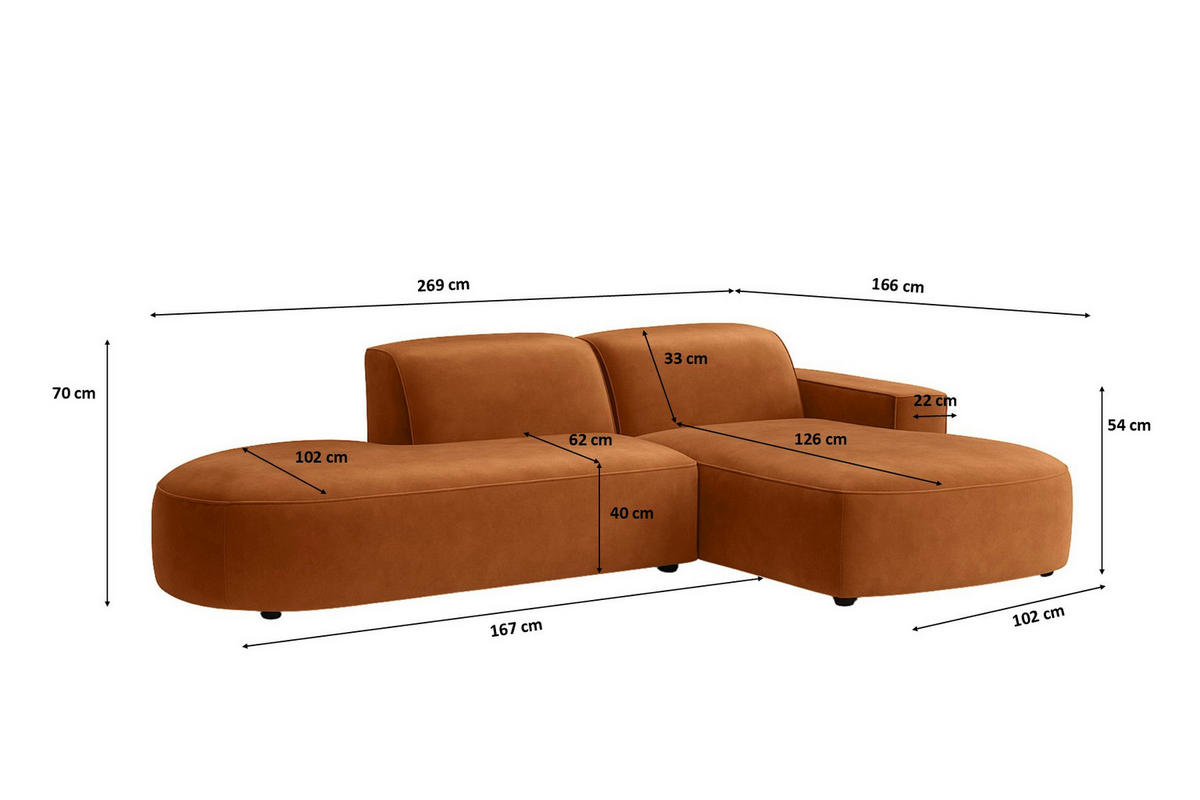 ECKSOFA Cursal Atelier, Stoff Salvador, Braun, Rechts - Braun, Holz (269/166cm) - Kaiser Möbel
