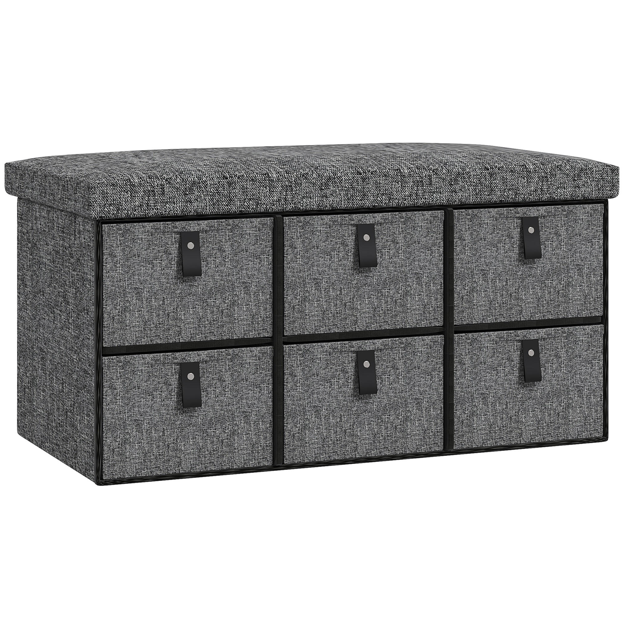 SCHUHBANK mit 6 Boxen, Dunkelgrau, 76,5 x 38 x 38 cm - Dunkelgrau, Textil (76.5/38/38cm) - HOMCOM