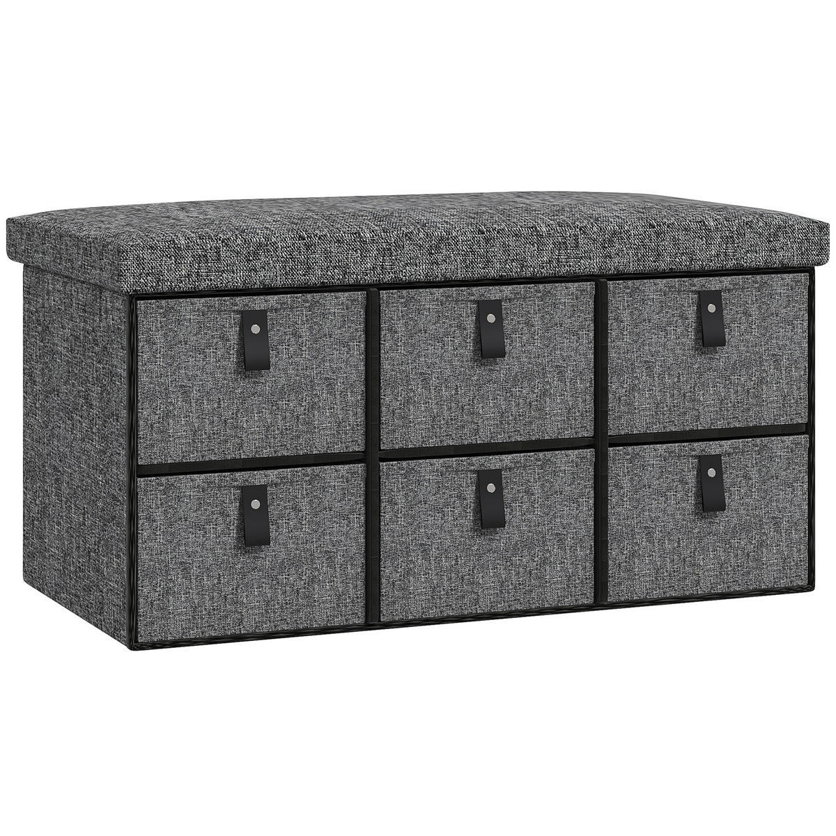 SCHUHBANK mit 6 Boxen, Dunkelgrau, 76,5 x 38 x 38 cm - Dunkelgrau, Textil (76.5/38/38cm) - HOMCOM