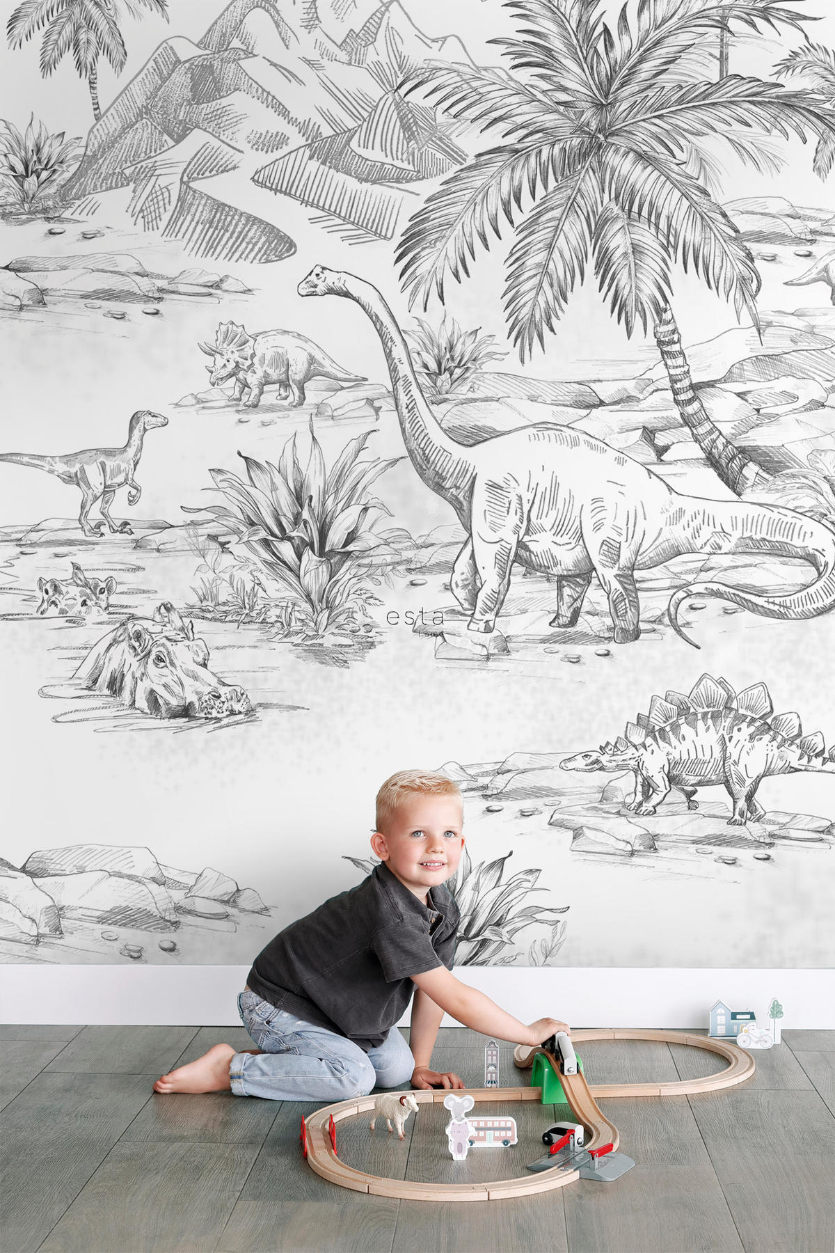 FOTOTAPETE Dinosaurier 200 x 279 cm - Schwarz, Papier (200/279cm) - ESTAhome