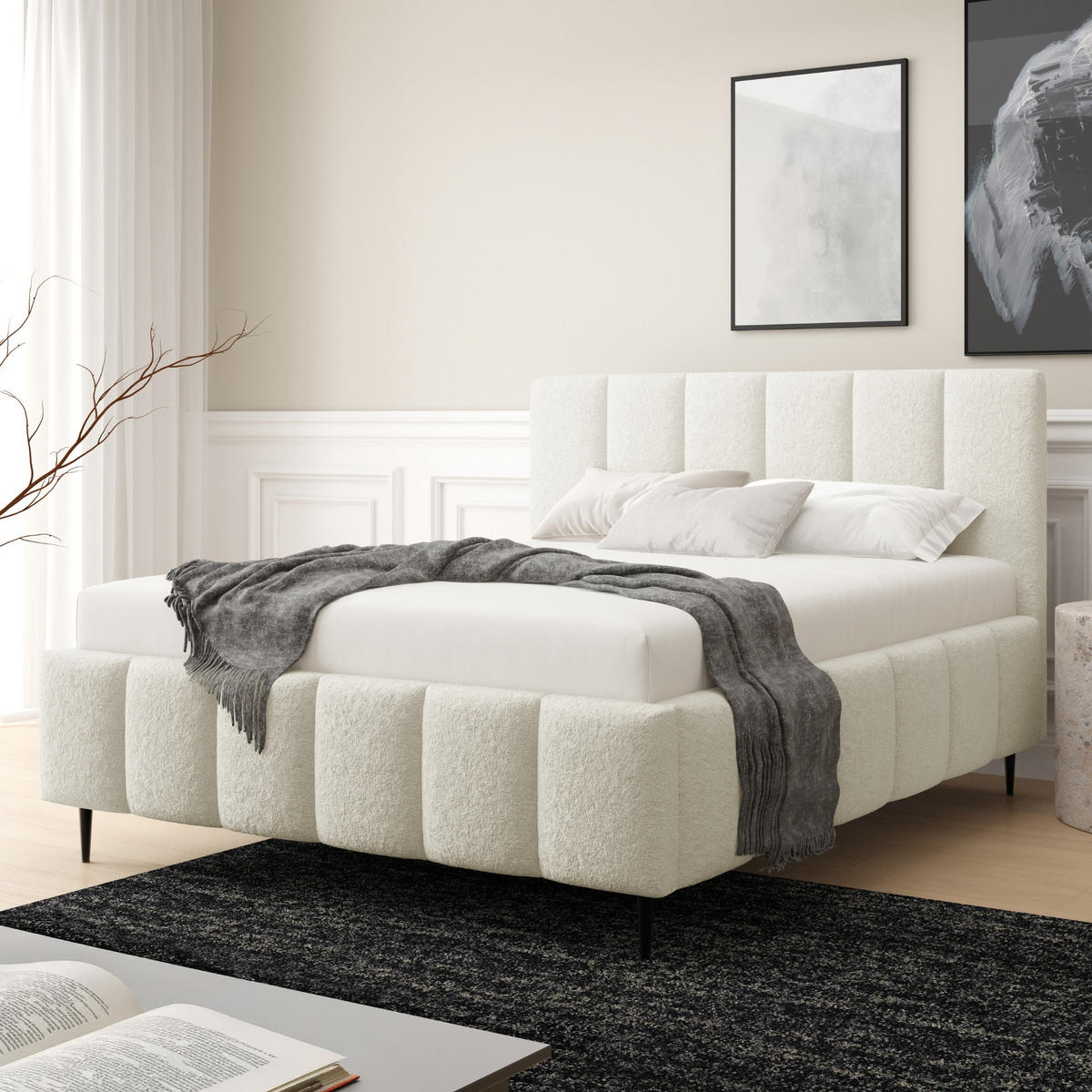 POLSTERBETT mit Bettkasten 140x200 cm in Creme - Creme, Metall (140/200cm) - Home Collective