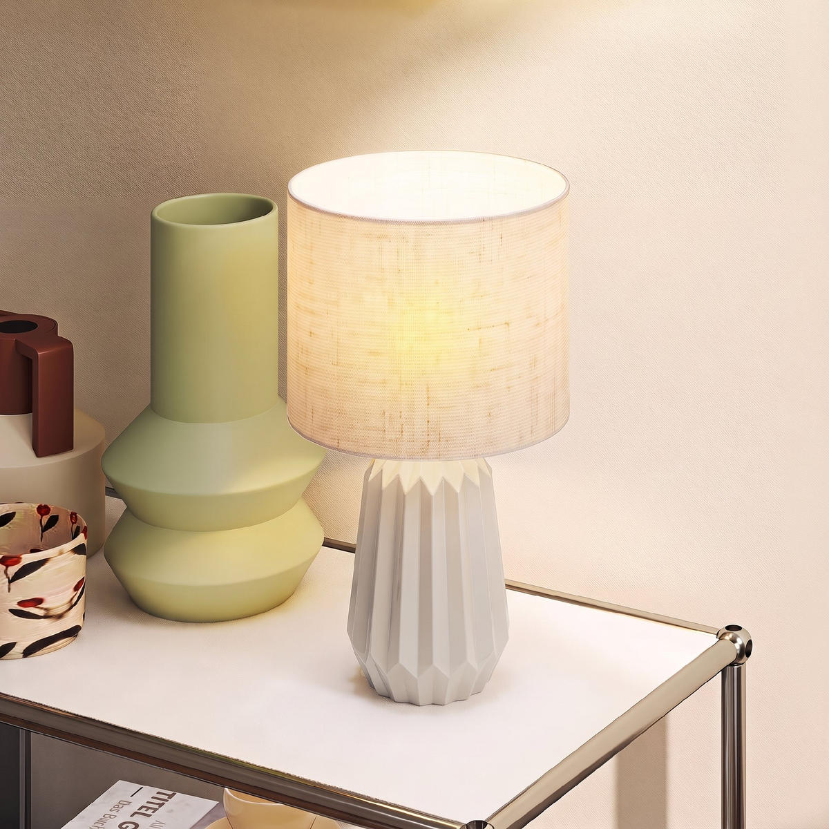 TISCHLAMPE Keramik Leinen Beige - Beige, Keramik (22/22/39cm) - HOMCOM