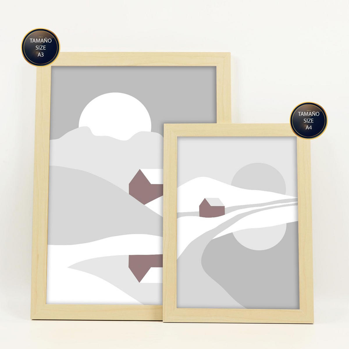 POSTER Set Mit 6 Naturtöne Landschaft Größe A3 & A4 Rahmen aus hellem Holz - Beige, Papier (29.7/1cm) - Nacnic