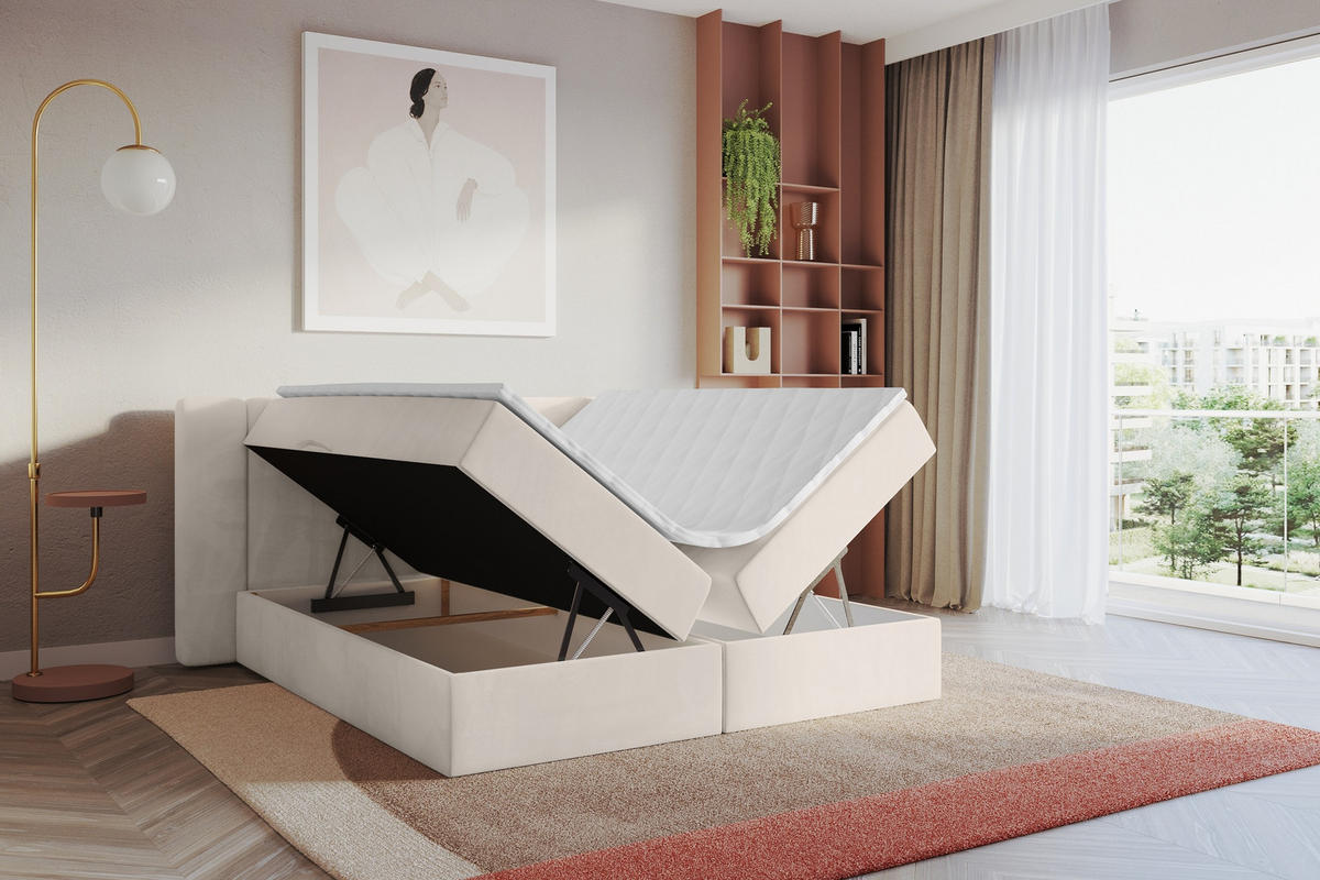 BOXBETT mit Matratze H4 - EVON - 140x200 cm Beige - Beige, Holzwerkstoff (140/200cm) - ALTDECOR