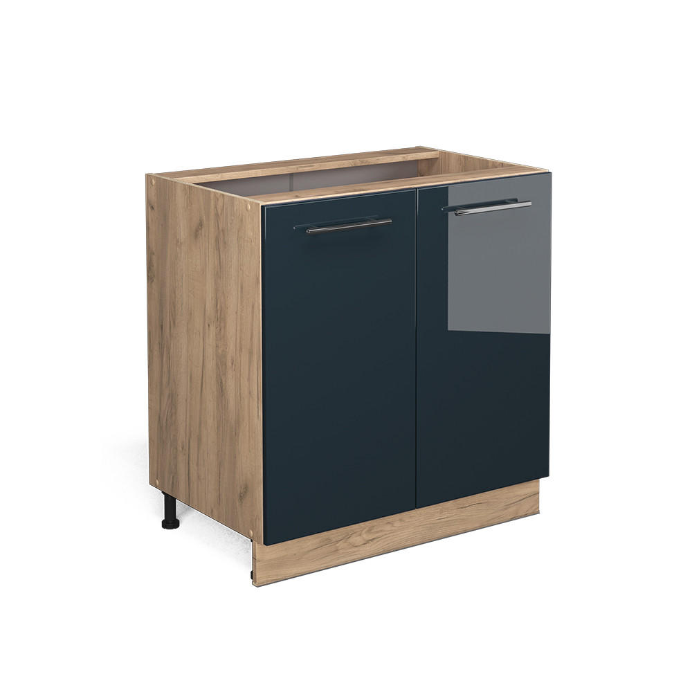 KÜCHENUNTERSCHRANK Fame-Line Dunkelblau Hochglanz 80 cm mit Regal, ohne Arbeitsplatte - Honigeiche/Eiche Wotan, Holzwerkstoff (80/82/51.6cm) - Vicco