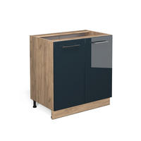 KÜCHENUNTERSCHRANK Fame-Line Dunkelblau Hochglanz 80 cm mit Regal, ohne Arbeitsplatte - Honigeiche/Eiche Wotan, Holzwerkstoff (80/82/51.6cm) - Vicco