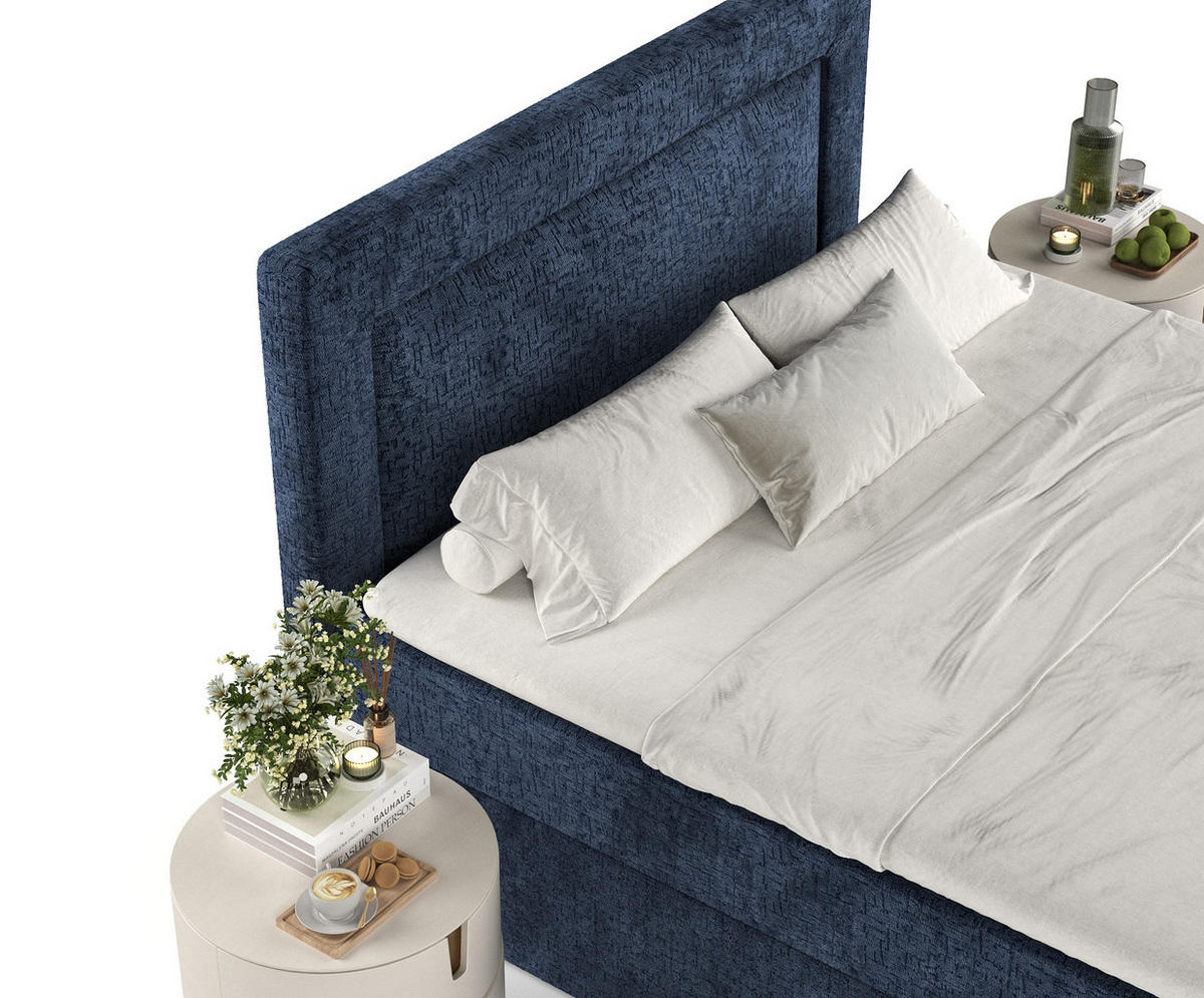 BOXBETT Palmera Marineblau 180/200 cm - Schwarz/Dunkelblau, Holz/Holzwerkstoff (180/200cm) - Maison de Reve