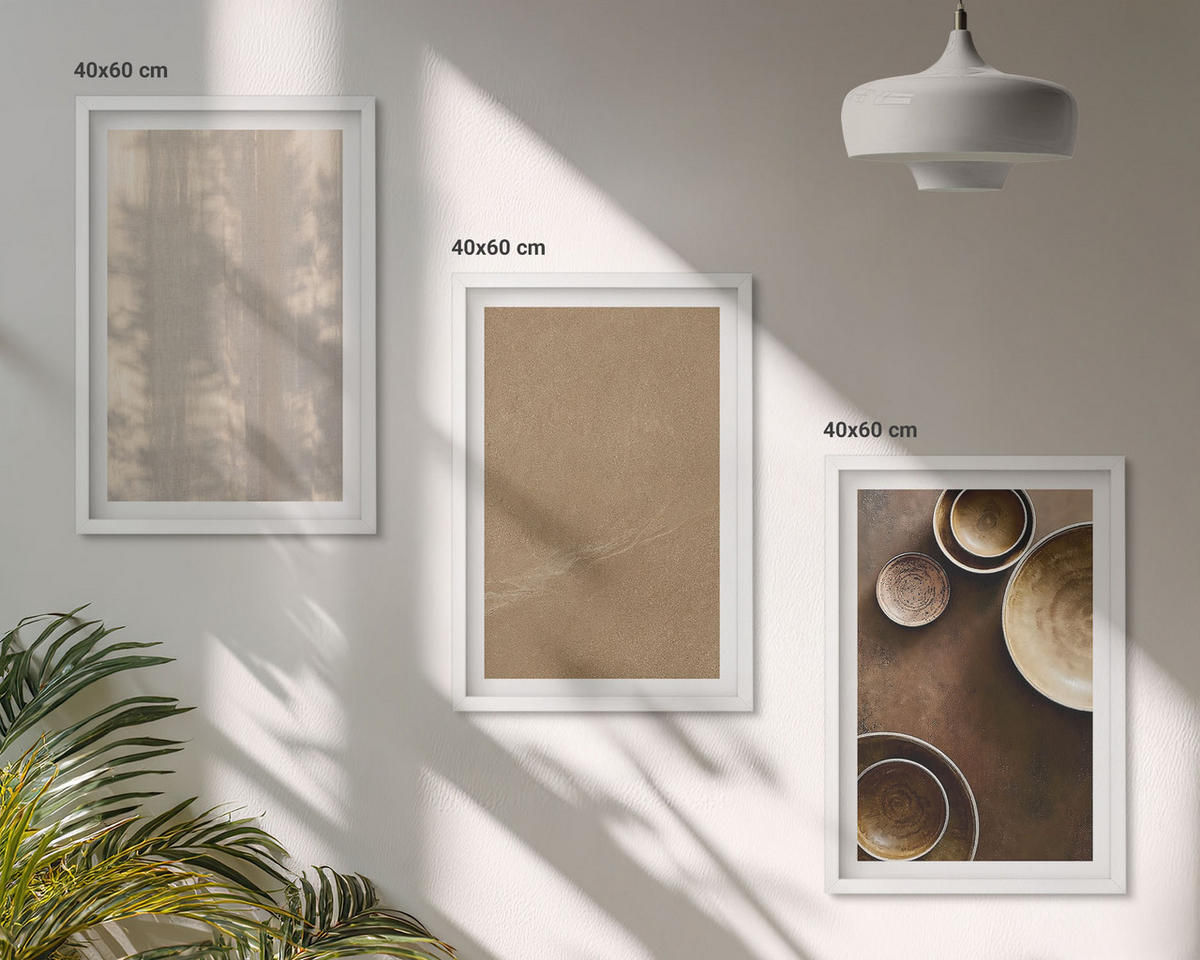 WANDBILDER 3er-Set - 40x60 cm Weißer Rahmen - Minimalistische Texturstrukturen - Weiß, Kunststoff (40/60cm) - ArtPrintCave