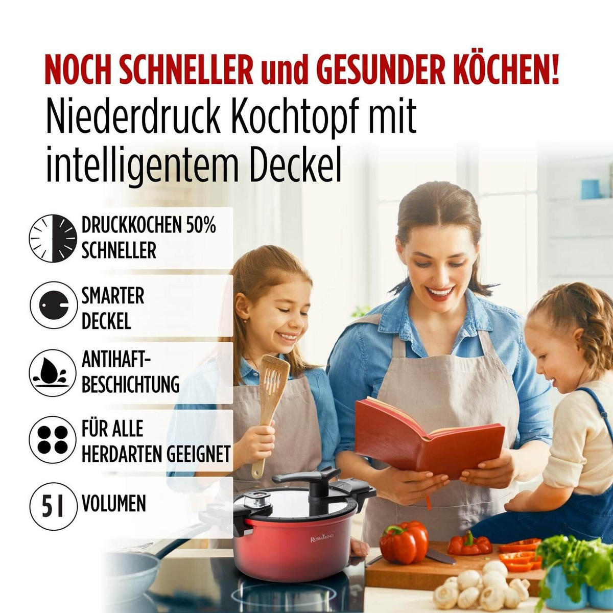 KOCHTOPF ROSMARINO Aluminium - Rot, Metall (24cm) - Rosmarino