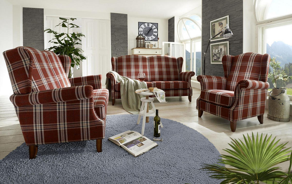 SOFA 2,5-Sitzer Katria Bezug Flachgewebe Buche nussbaum / rot - Rot, Kunststoff (193/108/86cm) - 58aufmkessel