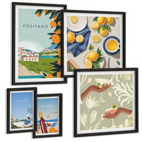 BILDER SET 5er Set - 50x50 cm & 20x30 cm & 40x60 cm Schwarzer Rahmen - Fruchtmuster und italienische Kultur - Schwarz, Kunststoff (40/60cm) - TULUP