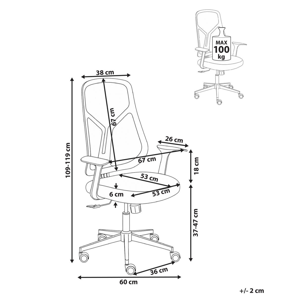 BÜROSTUHL Hellgrau Nuviner - Grau, Textil (60/109/60cm) - Beliani