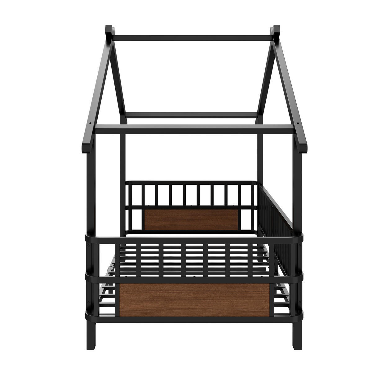 KINDERBETT 90x200cm Metall Hausbett Sicherheitsgitter Schwarz - Schwarz, Metall (90/200cm) - FLIEKS
