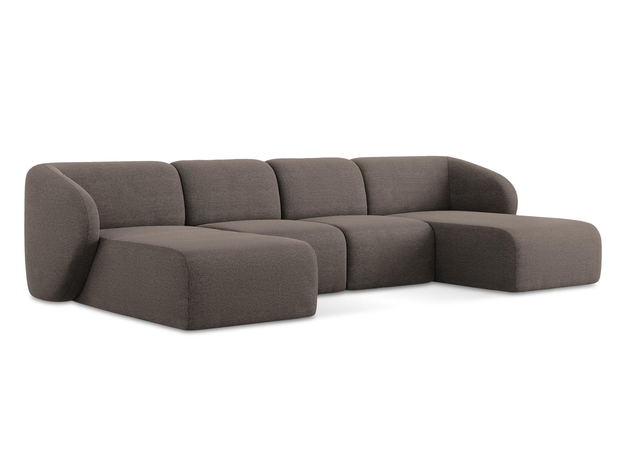 WOHNLANDSCHAFT Bouclé Stoff Braun - Schwarz/Mokka, Holzwerkstoff/Kunststoff (370/74/170cm) - Makamii