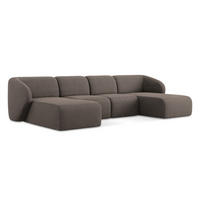 WOHNLANDSCHAFT Bouclé Stoff Braun - Schwarz/Mokka, Holzwerkstoff/Kunststoff (370/74/170cm) - Makamii