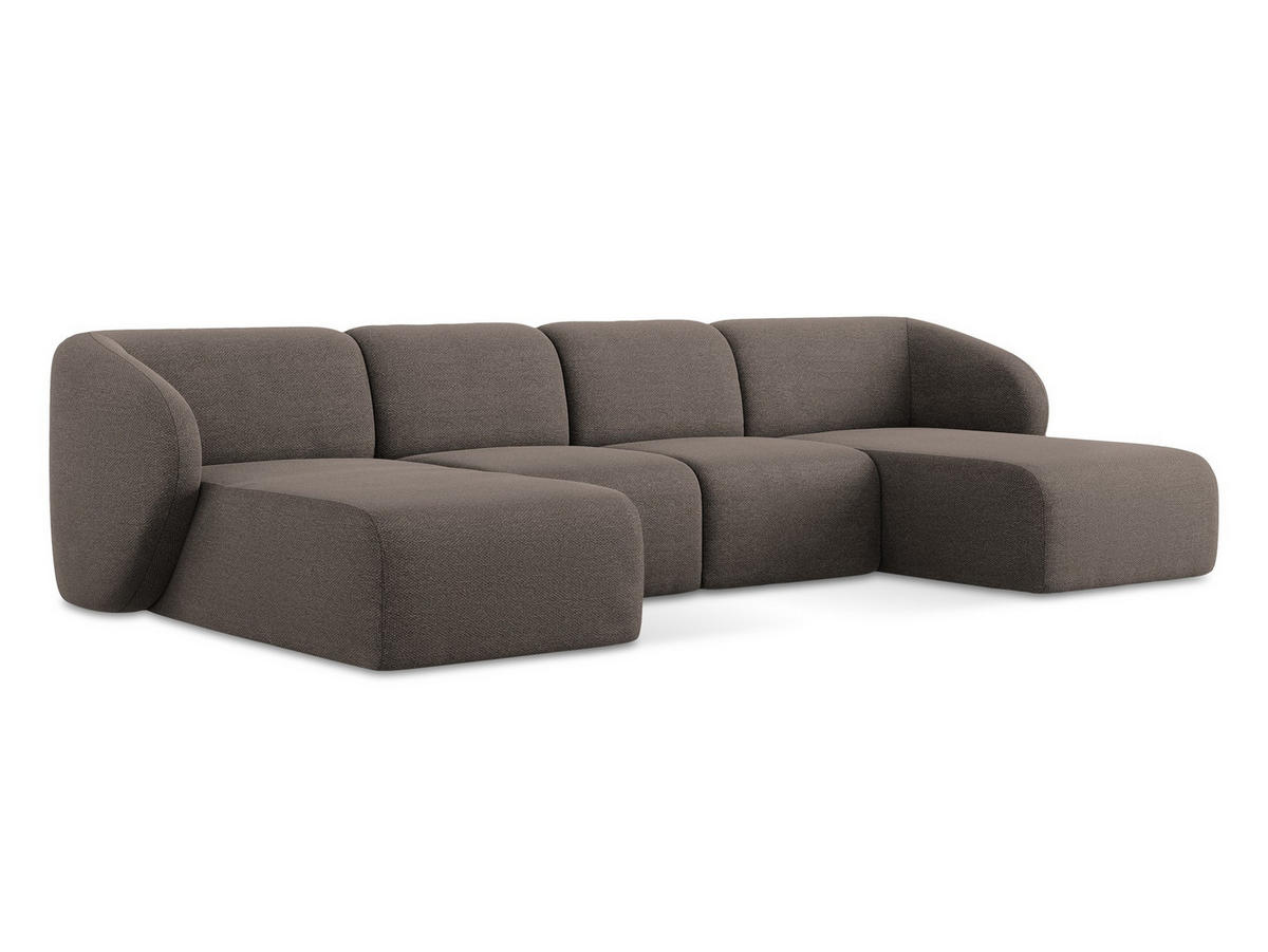 WOHNLANDSCHAFT Bouclé Stoff Braun - Schwarz/Mokka, Holzwerkstoff/Kunststoff (370/74/170cm) - Makamii