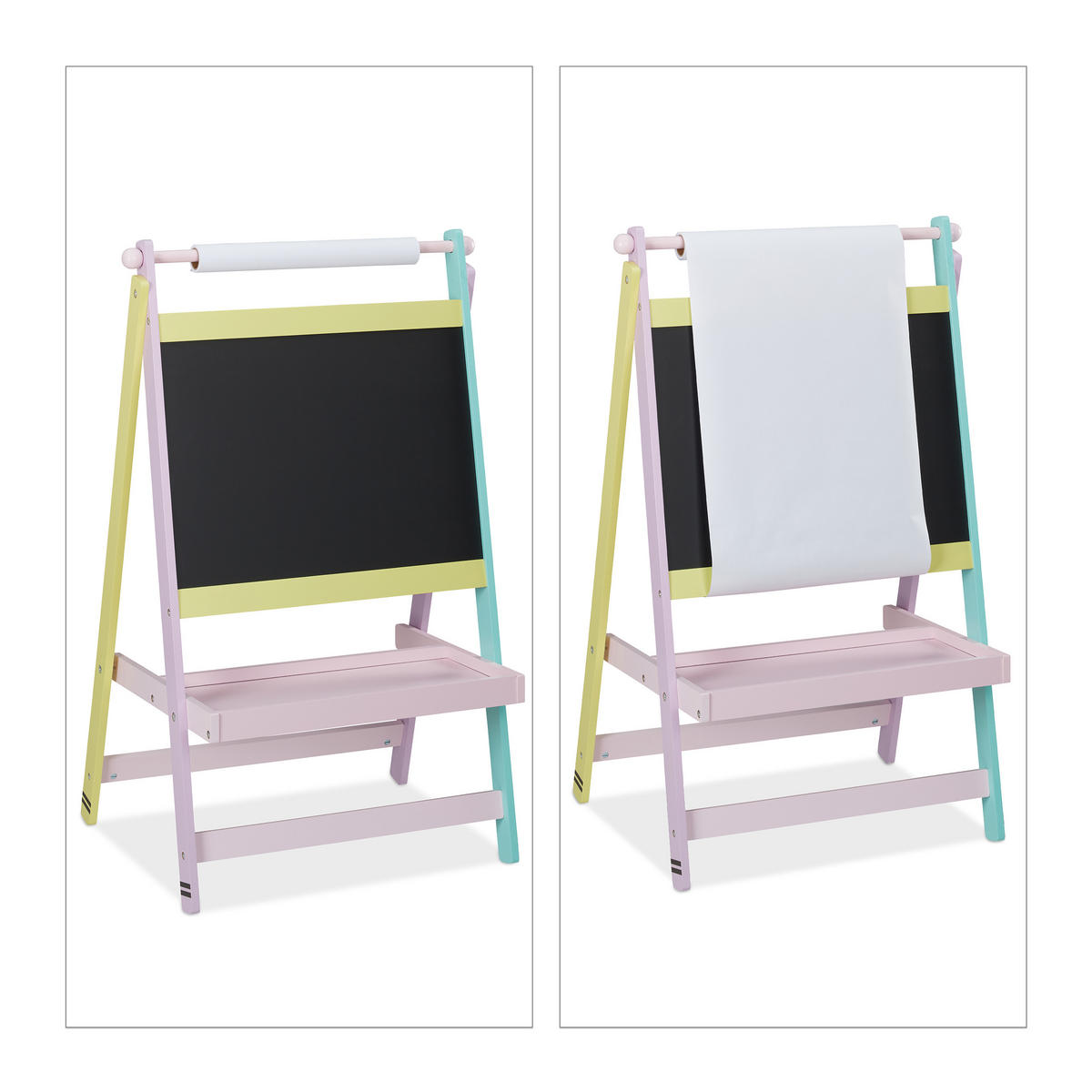 BARNTAFEL Flerfärgad griffeltavla med pappersrulle MDF 90 cm - Multicolor, Träbaserade material (56/90/42cm) - Relaxdays