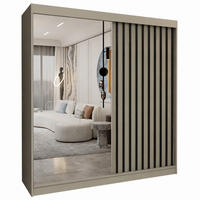 SCHWEBETÜRENSCHRANK Erika 200 cm mit Lamellen und Spiegel 2-türig, kaschmir, schwarz - Kaschmir/Schwarz, Kunststoff (200/216/51cm) - Margaret Hadas24