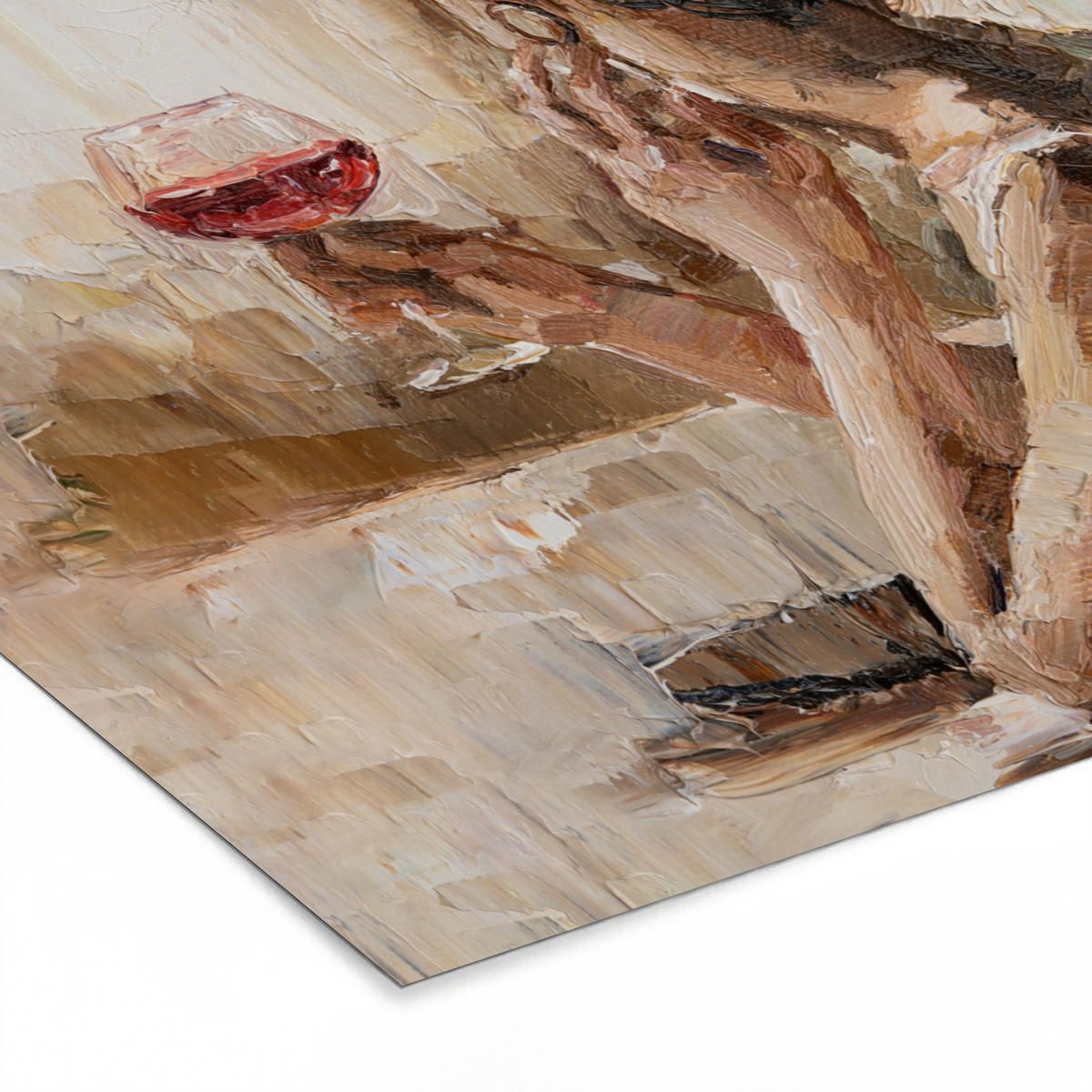 ZARÁMOVANÝ PLAGÁT Olejomaľba - Žena - Víno 80x60 cm - svetlohnedá, papier (80/60cm) - MuchoWow