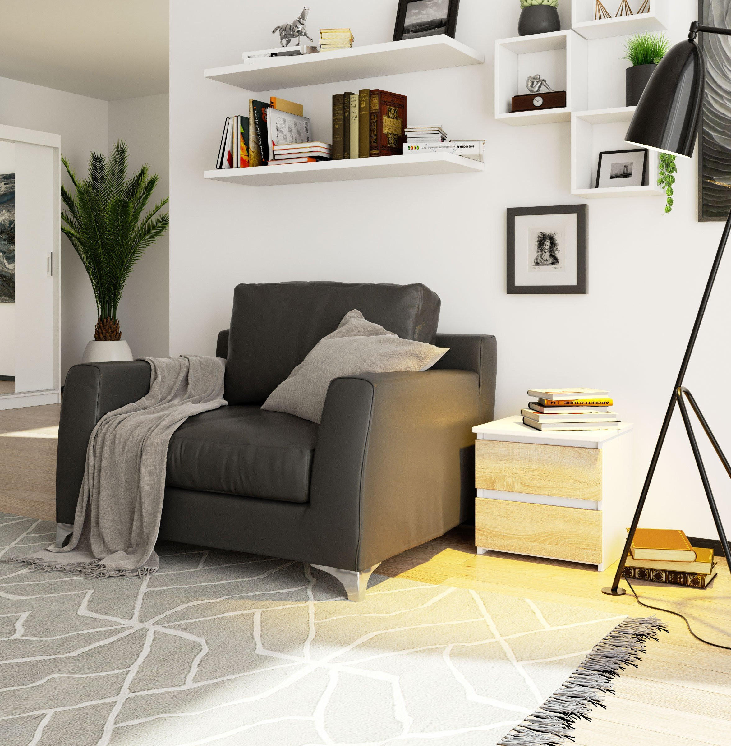 Thumbnail - Milordbikes Nachtschrank, Weiß, Sonoma Eiche, Holz, Nachbildung, 40x40x35 cm, Schlafzimmer, Nachttische