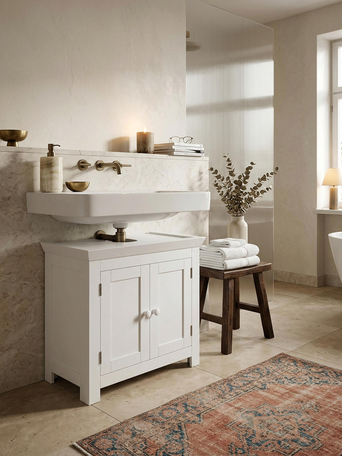 WASCHBECKENUNTERSCHRANK Weiß 50x25x41 cm im Landhausstil aus MDF - Weiß, Holz/Holzwerkstoff (57/56/30cm) - KADIMA DESIGN