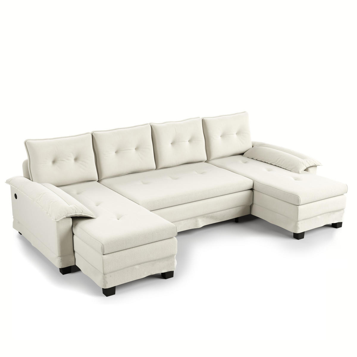 SOFA-BETT U-Form mit USB und Schlaffunktion 278 cm Chenille Beige - Beige, Textil (127/87/278cm) - Meubliv