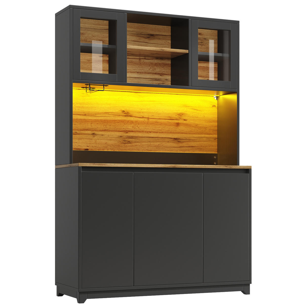 BUFFETSCHRANK 120/40/180 cm mit LED-Beleuchtung, Acryltüren und Abfallfach, Schwarz - Schwarz, Holzwerkstoff (120/180/40cm) - Redom