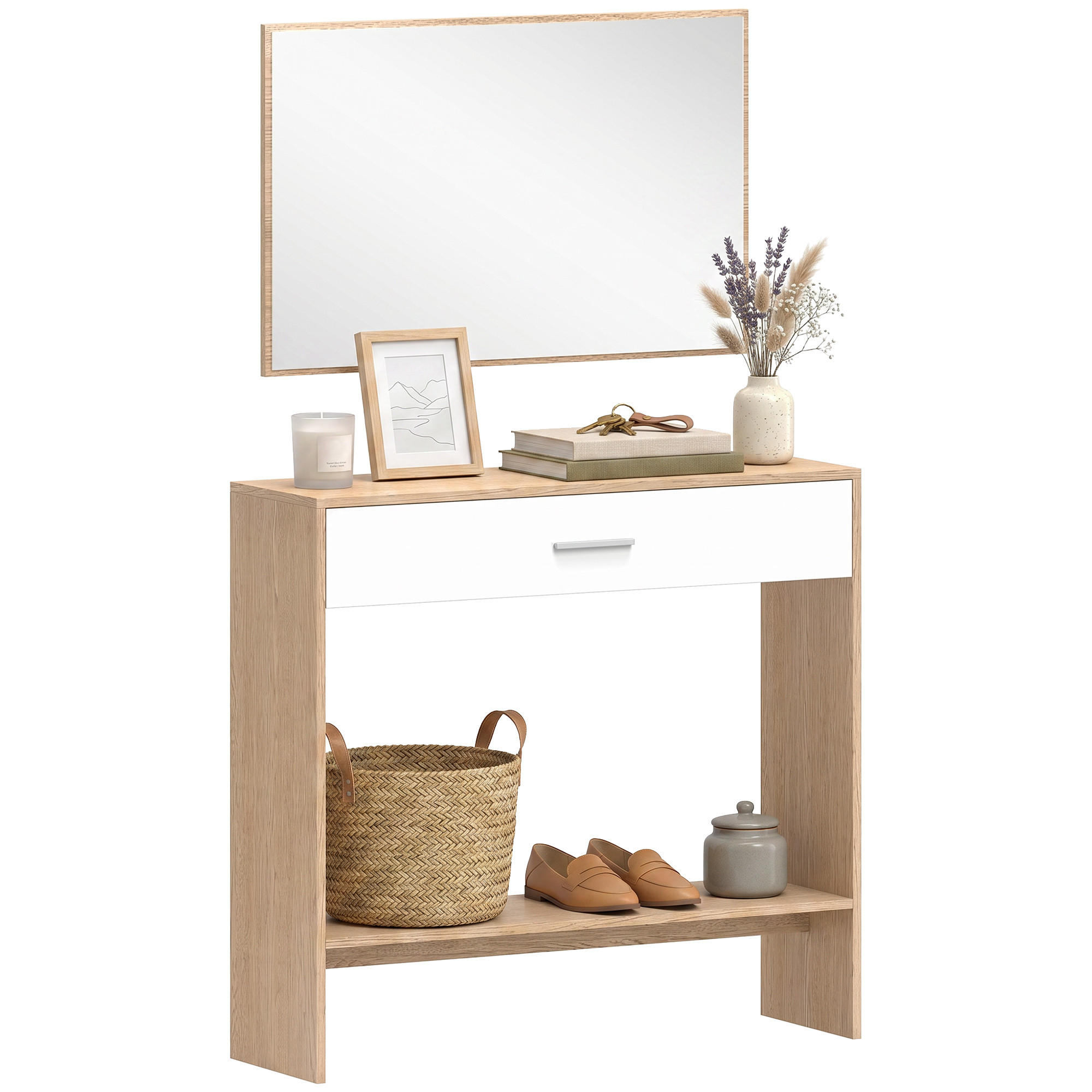 KONSOLENTISCH DE-16824 1 Schublade + Ablage, 91,5 cm Eiche - Eichefarben, Holzwerkstoff (91.5/27.9/85.5cm) - ComfortXL
