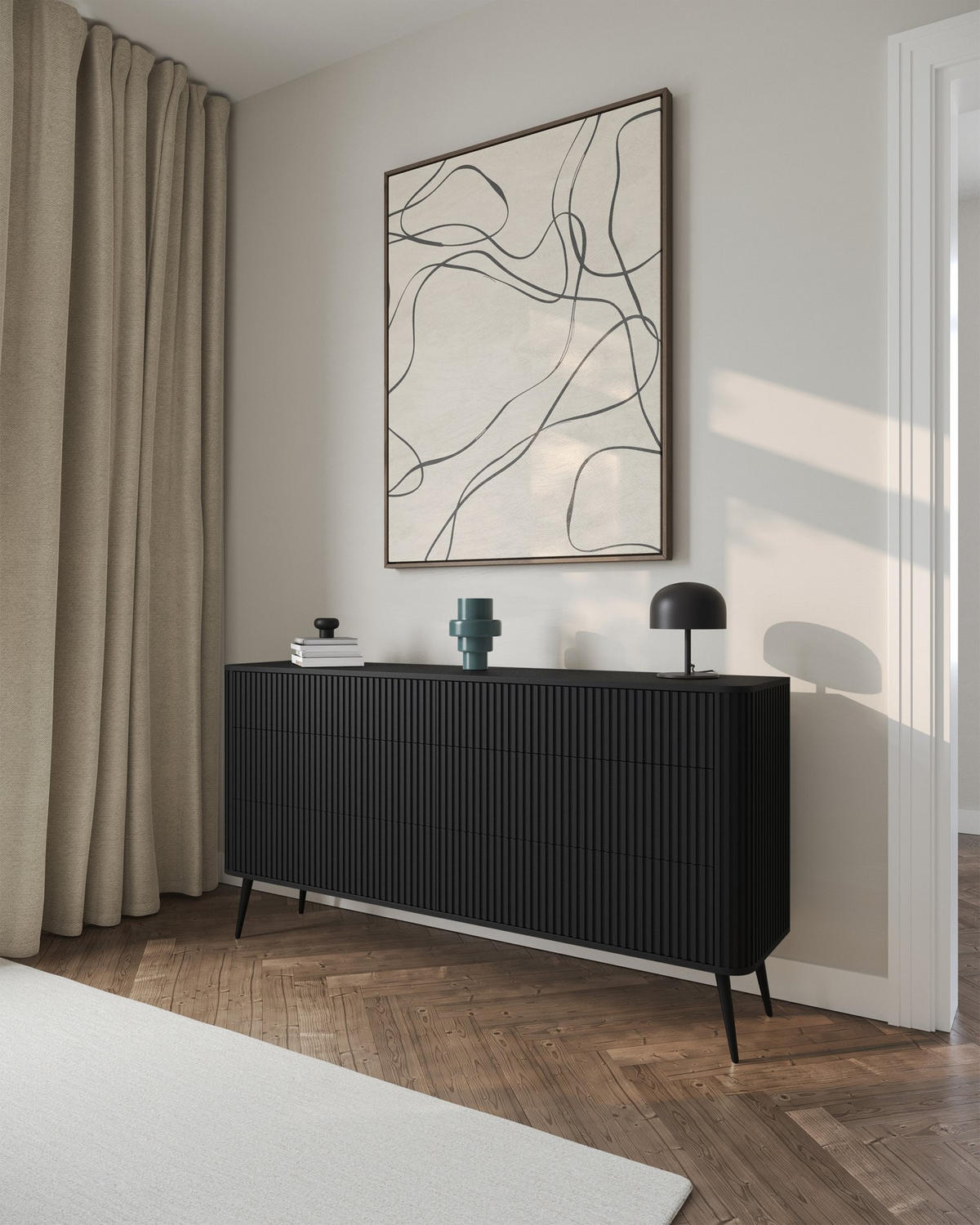 KOMMODE Ovarlo Schwarz mit Metallbeinen 168 cm - Schwarz, Holzwerkstoff/Metall (168/83.8/38cm) - Selsey