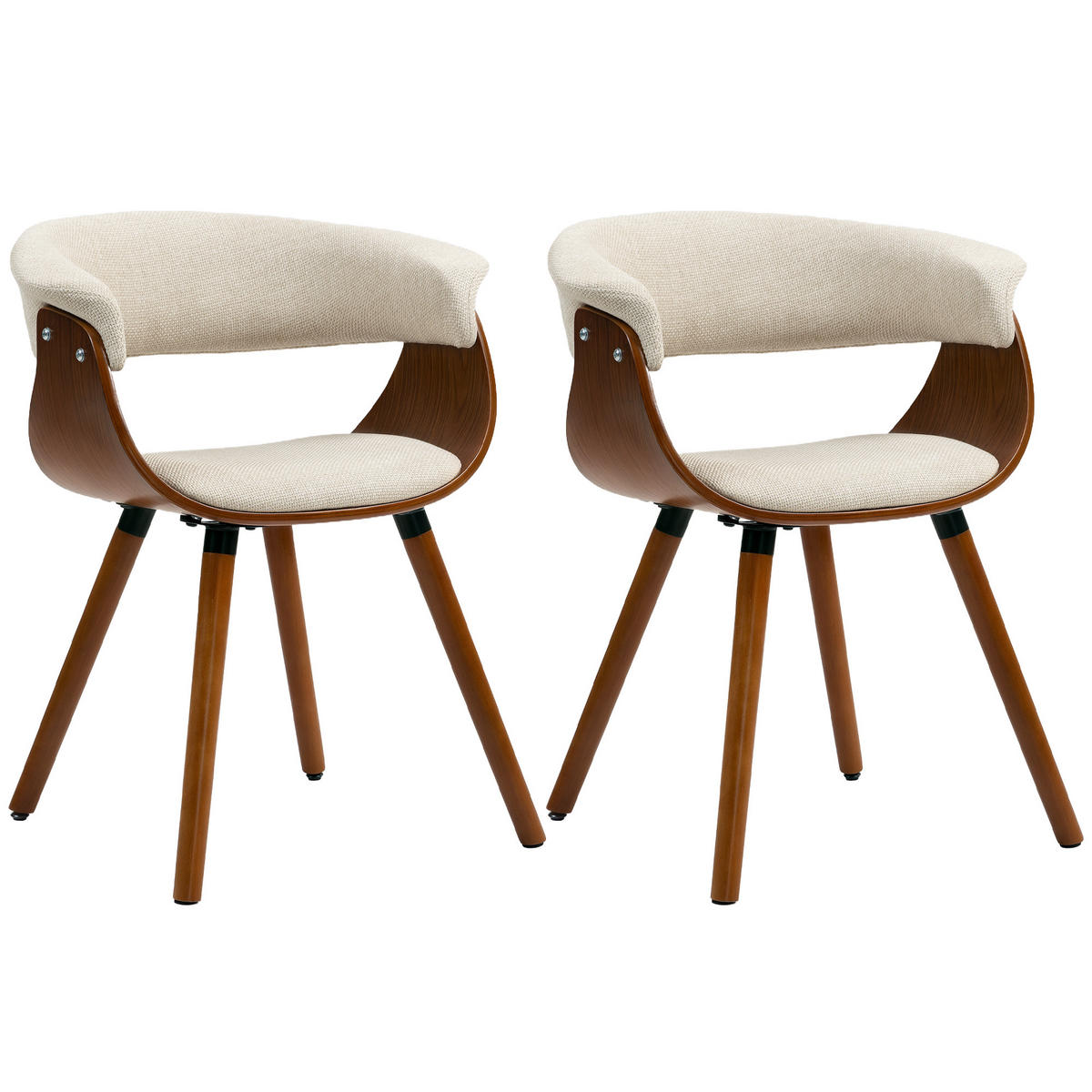 ARMLEHNSTUHL 2er-Set DE-13356 gebogene Rückenlehne Beige - Beige, Holz (55/75/62cm) - ComfortXL