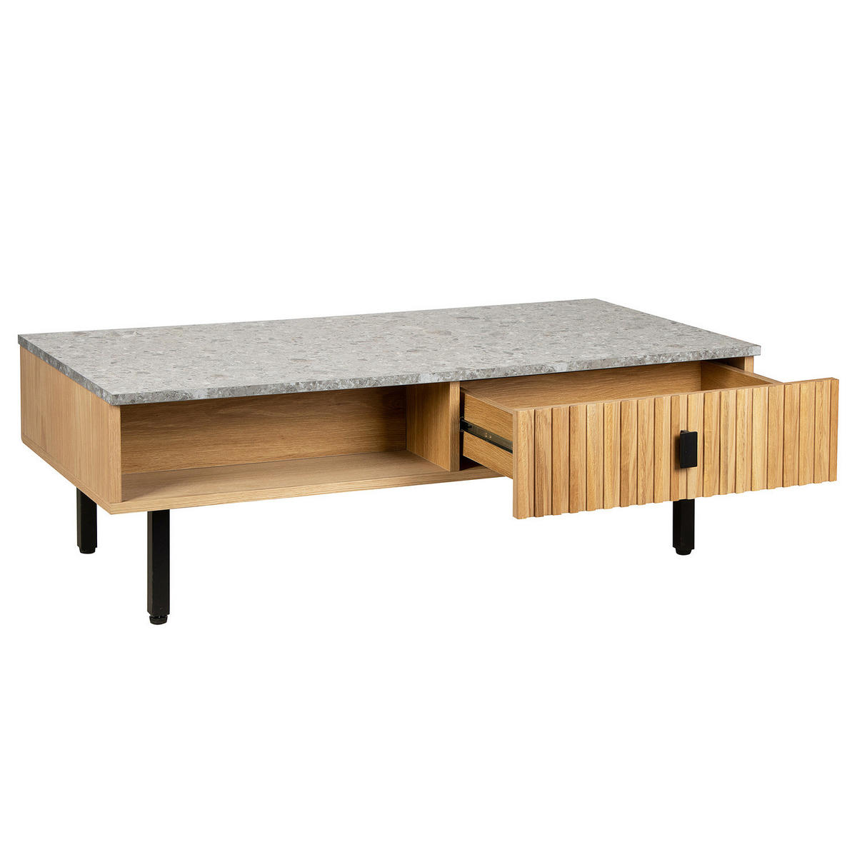 COUCHTISCH - Echtholzfurnier - Terazzo Dekor - Eichefarben/Schwarz, Holzwerkstoff/Metall (40/120/60cm) - home24