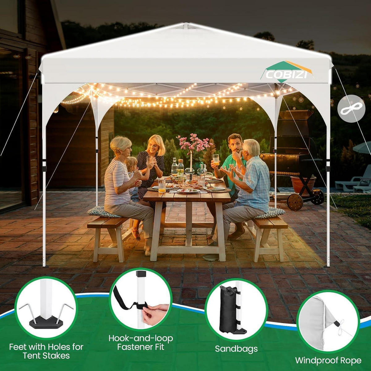 GARTENPAVILLON 3x3m Wasserdicht mit Seitenwänden Weiß - Weiß, Textil (300.2/265.2/300.2cm)
