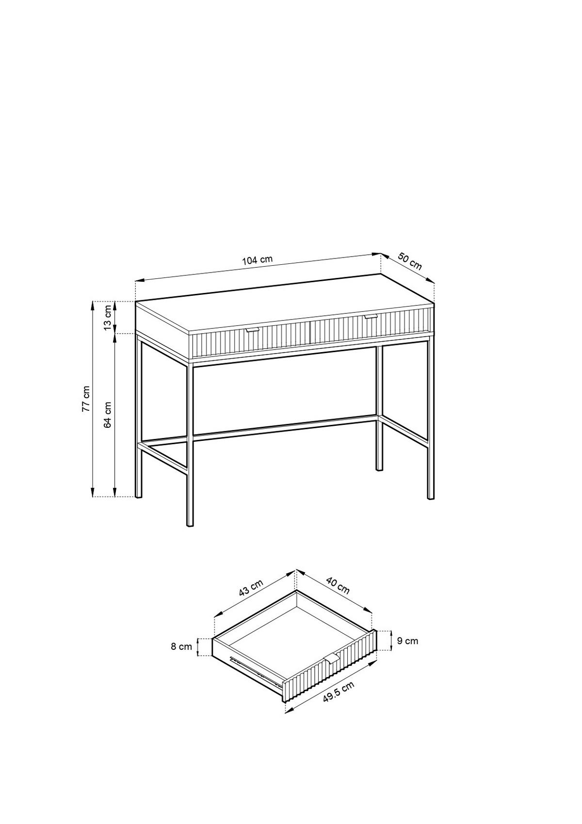 SCHMINKTISCH, Kaschmir, Schwarz, 104 x 78 x 50 cm, goldene Griffe - Kaschmir/Schwarz, Holzwerkstoff/Metall (50/104/78cm) - 3XE LIVING