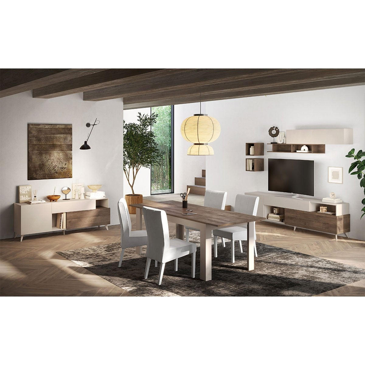 TV-MÖBEL mit 2 Türen, 1 Schublade und 2 Nischen - Mala - 181/43/67 cm - Beige, Holzwerkstoff (43/67/43cm) - Calicosy