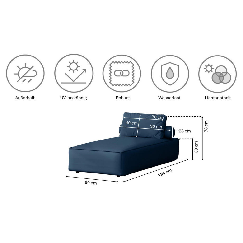 Thumbnail - Kaiser Möbel Gartenchaiselongue, Blau, Holz, 90x73x194 cm, Gartenmöbel, Gartenliegen