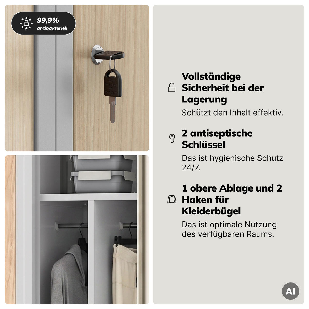 PERSONALSCHRANK KACPER 180x80x50 cm - Grau/Sonoma Eiche, Metall (80/180/50cm) - Jan Nowak