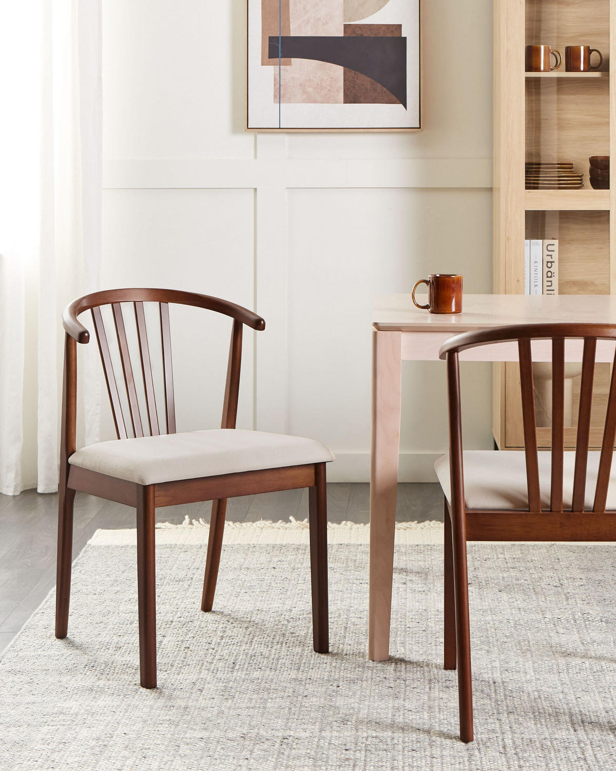 ESSZIMMERSTUHL 2er-Set Dunkler Holzfarbton Craig - Dunkelbraun/Beige, Holz (50/80/57cm) - Beliani