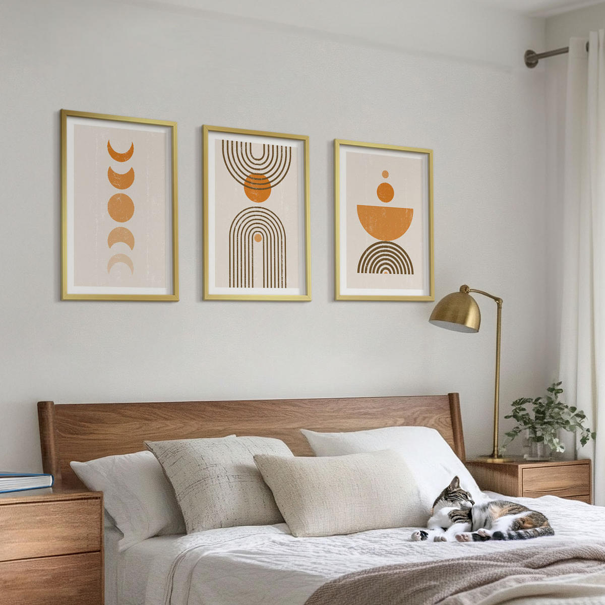 WANDBILDER 3er Set - 40x60 cm Goldrahmen - Boho-minimalistische Dekorationen - Goldfarben, Kunststoff (40/60cm) - ArtPrintCave