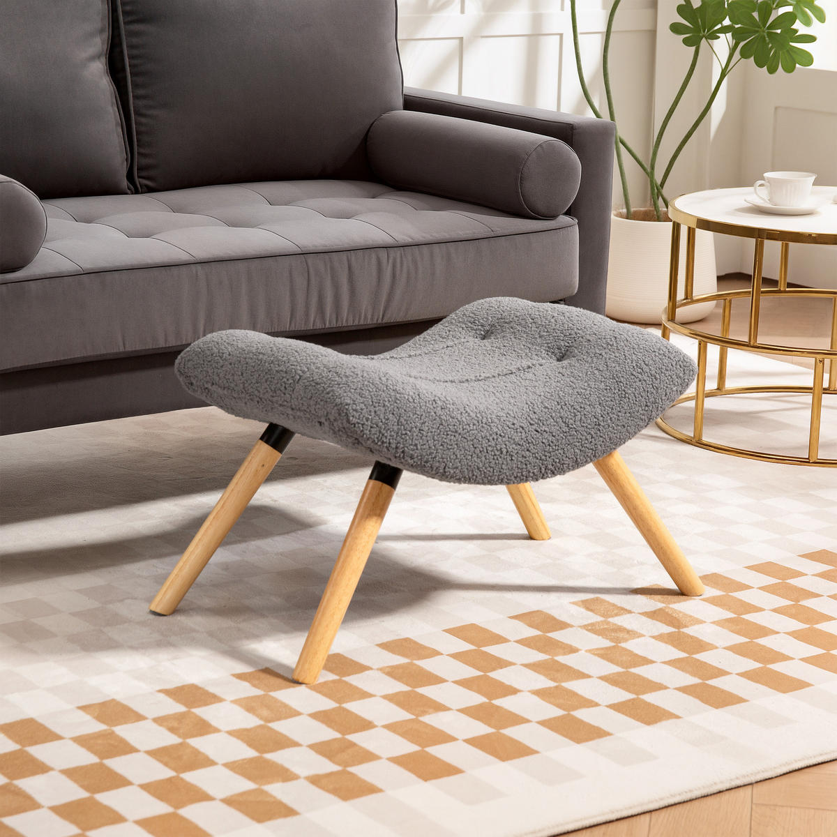 SITZHOCKER mit Berberfleece-Stoff, 67 x 45 x 38 cm, Dunkelgrau - Dunkelgrau, Kunststoff (45/38/67cm) - HOMCOM