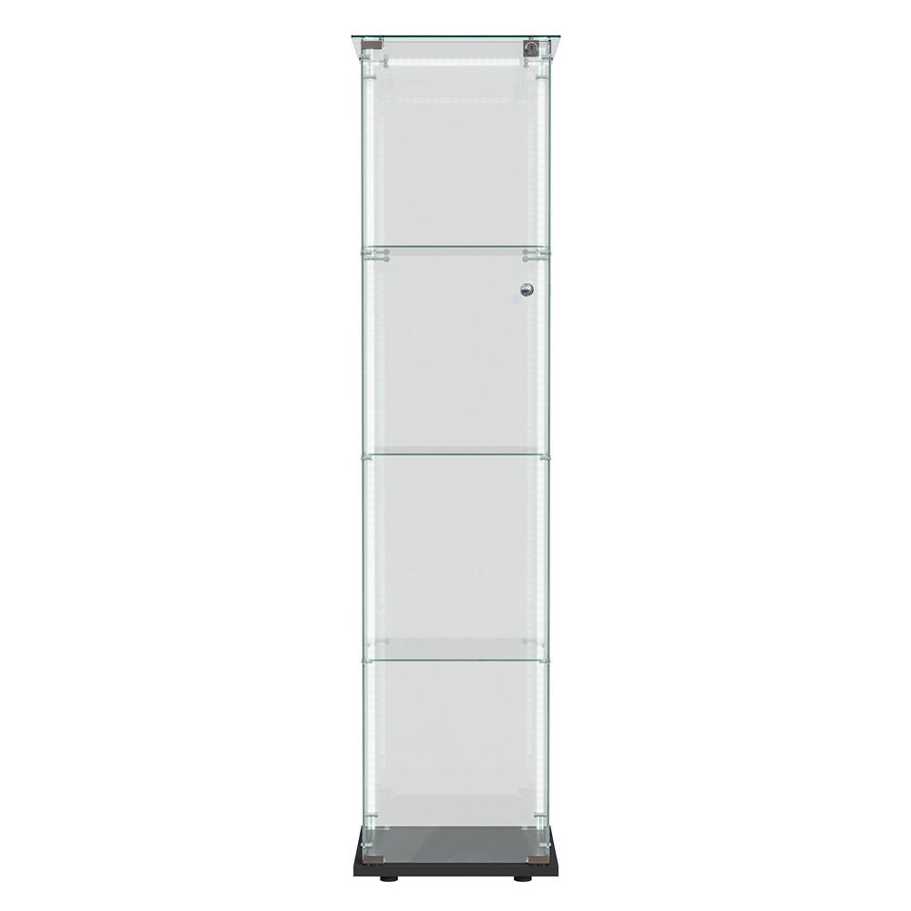 VITRINE - Glasvitrine mit 1 Tür und 4 Ebenen - integrierte LED-Streifen-Beleuchtung - Schwarz - Schwarz, Glas (39.8/163/35cm) - DELFA