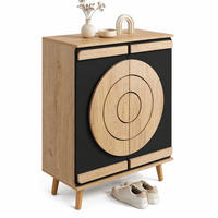 SCHUHSCHRANK in Naturfarben und Schwarz mit mehrstufigem Stauraum und Holzbeinen für Flur, B76/T37/H98.5cm - Schwarz/Naturfarben, Holzwerkstoff/Metall (76/98.5/37cm) - STILVORA