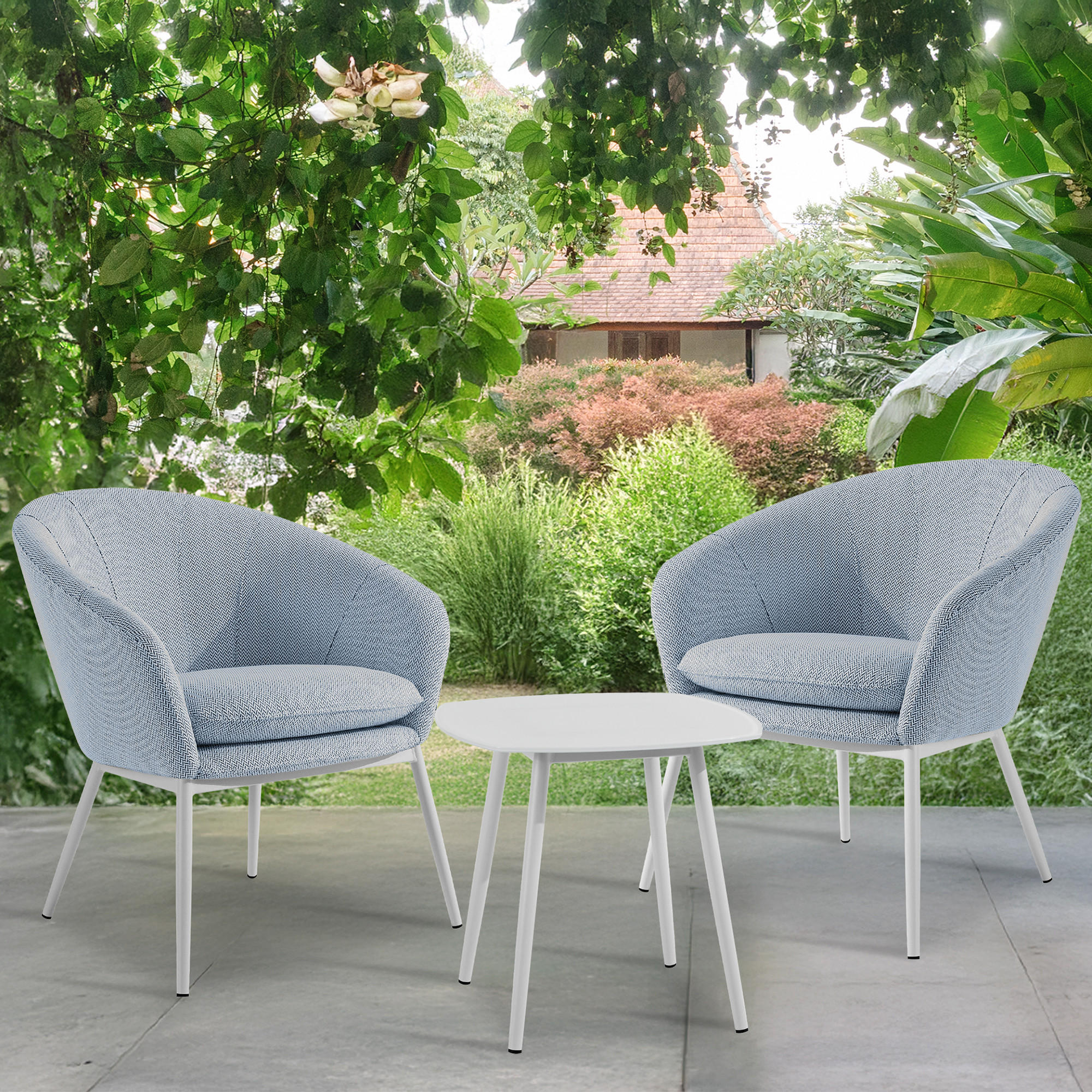 GARTENMÖBELSET SOLIS Gartenlounge-Set, blau/weiß - Blau, Textil/Metall - KONSIMO®