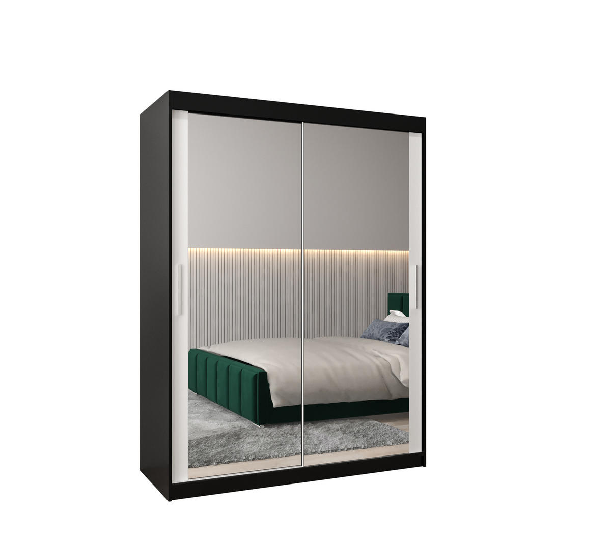 SCHWEBETÜRENSCHRANK 200/150/62 2-türig - Silberfarben/Schwarz, Holz/Kunststoff (150/200/62cm) - Abiks Möbel