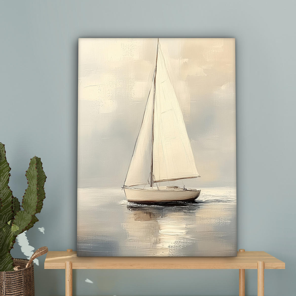 LEINWANDBILD Segelschiff - Meer - Bewölkt 60x80 cm - Creme, Textil (60/80cm) - MuchoWow