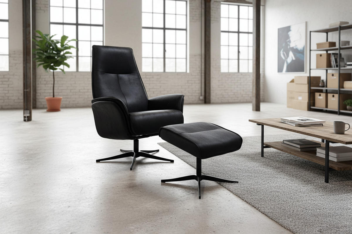 RELAXSESSEL-SET JOSIANE Schwarz Lederfaserstoff Relaxfunktion - Schwarz, Leder/Metall (78/107/87cm) - KAWOLA