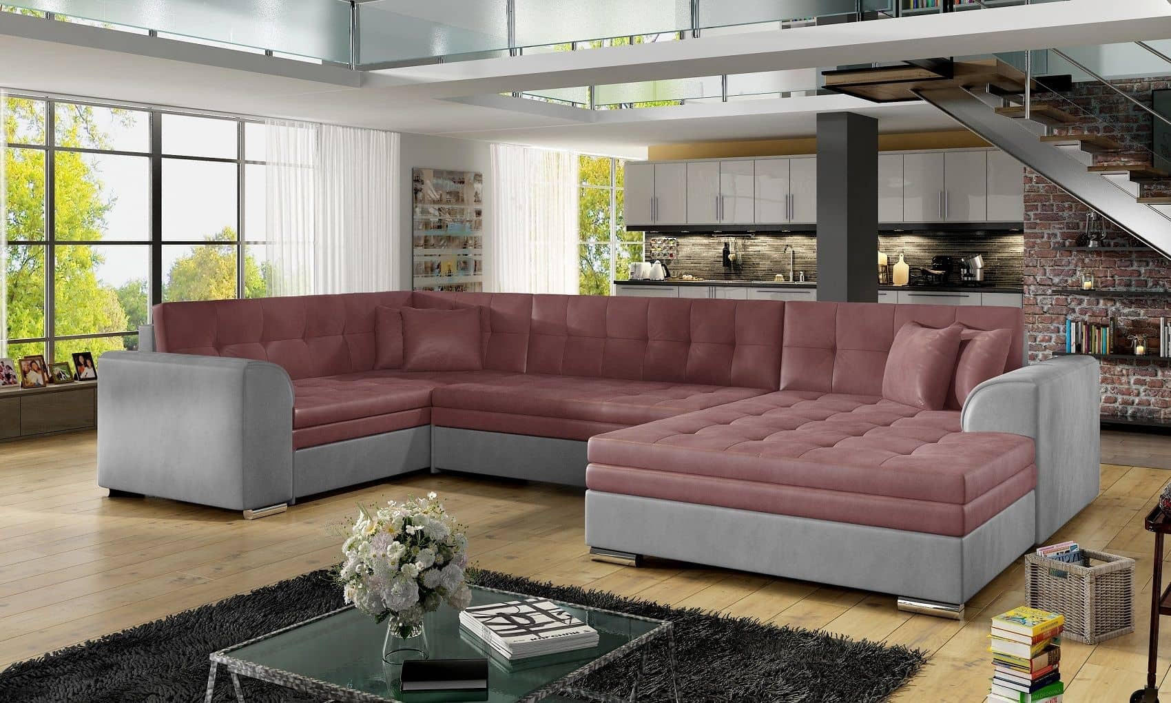 WOHNLANDSCHAFT mit Schlaffunktion, Monolith-Stoff - Chromfarben/Rosa, Textil/Metall (338/78/189cm) - Eltap