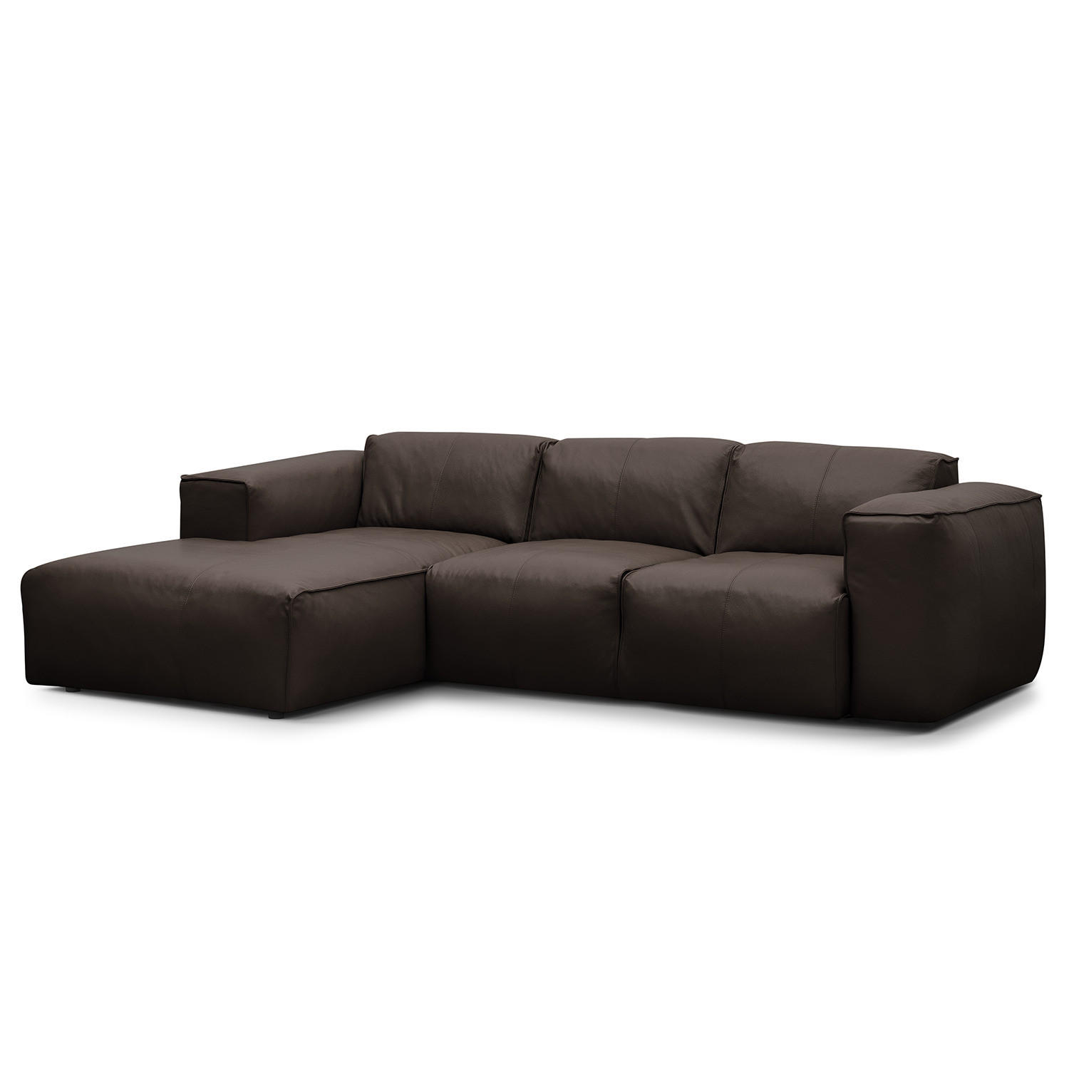 3-SITZER ECKSOFA mit Longchair - Dunkelbraun/Schwarz, Leder/Kunststoff (251/173cm) - home24