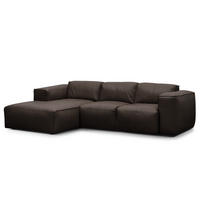 3-SITZER ECKSOFA mit Longchair - Dunkelbraun/Schwarz, Leder/Kunststoff (251/173cm) - home24
