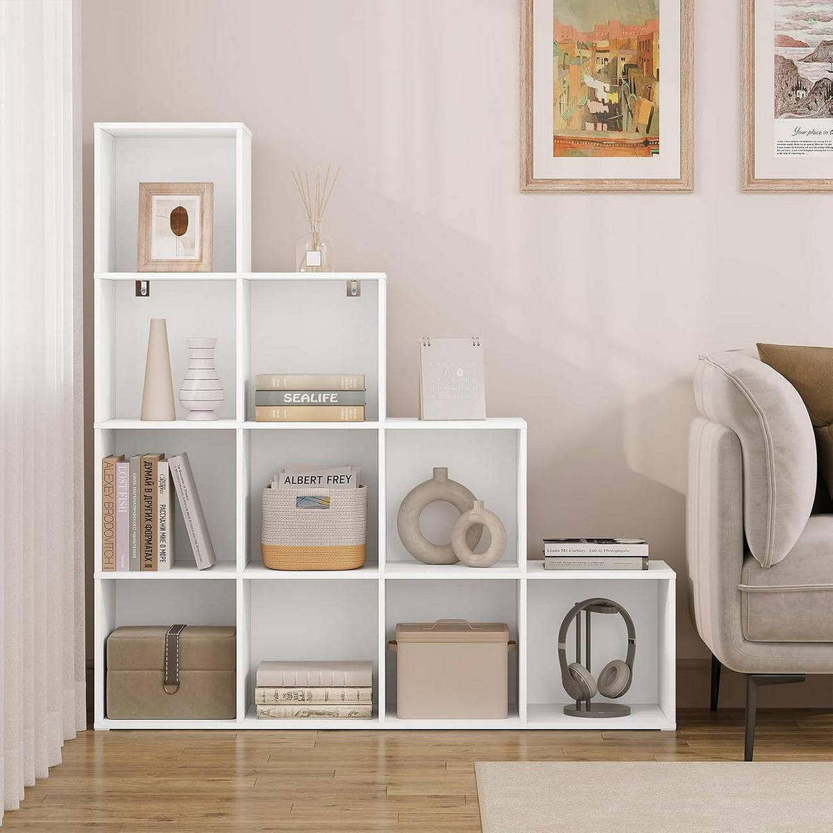 REGALE Bücherregal mit 10 Fächern, Würfelregal, Weiß - Weiß, Holzwerkstoff (120/120/30cm) - Woltu