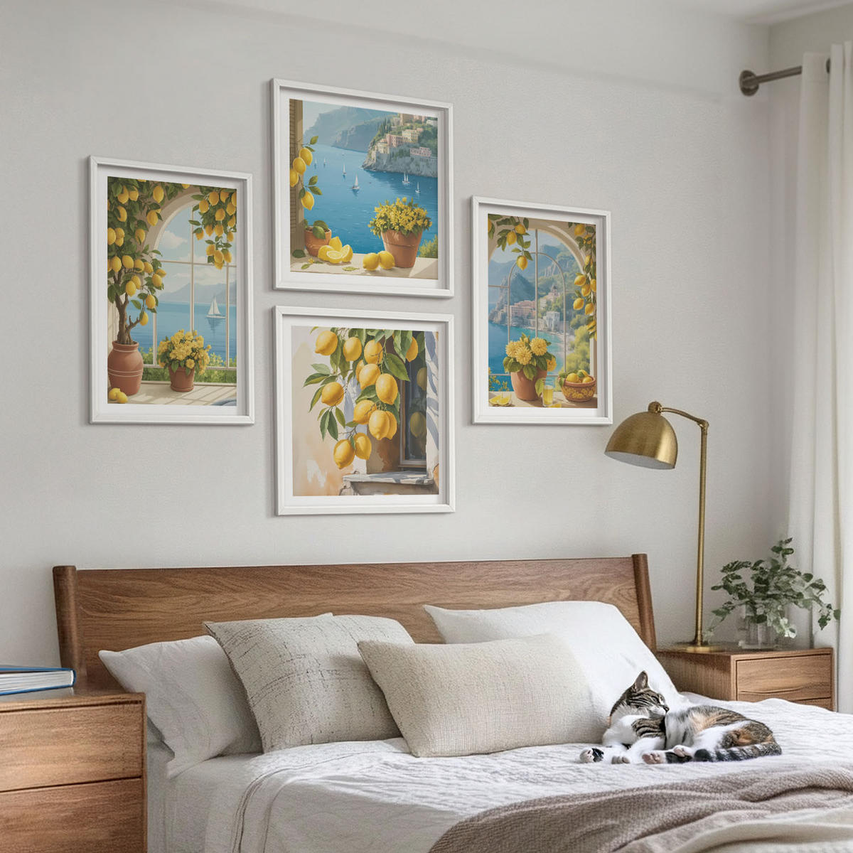 BILDER SET 4er Set - 50x50 cm & 40x60 cm Weißer Rahmen - Meereslandschaften, Zitronen, Fenster - Weiß, Kunststoff (50/50cm) - TULUP